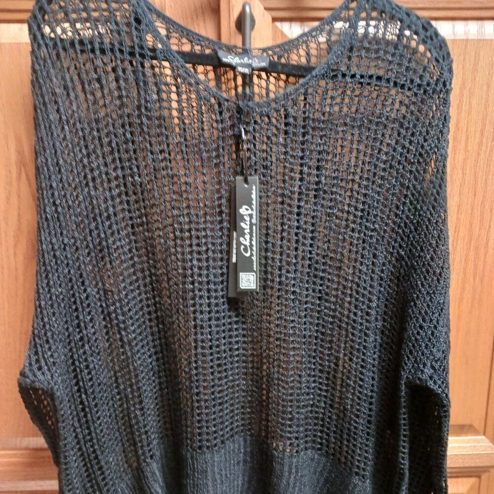 CHARLIE B Black Open-Knit V-Neck Sweater
New With Tags